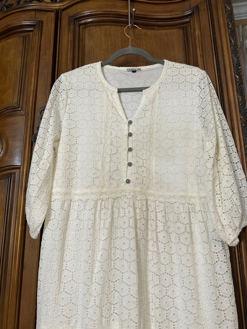 Prairie Eyelet Lace Tiered Boho White Fully Lined Cottage Core Maxi Dress Large - Picture 6 of 14